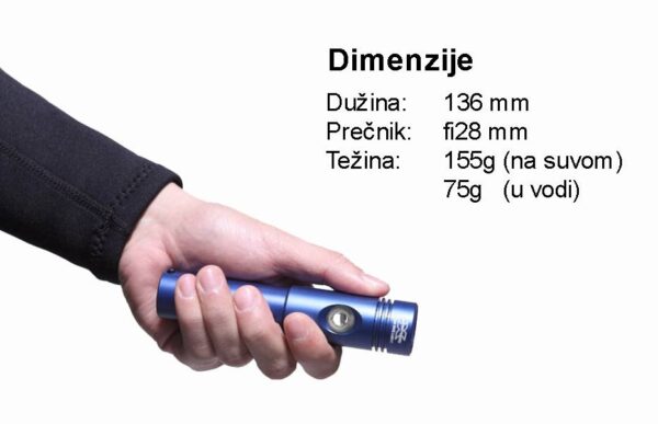 dimenzije Ronilačka Lampa X-Adventurer M1500